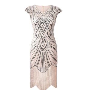 1920s Crystal Sequin Embellished Fringed Dress